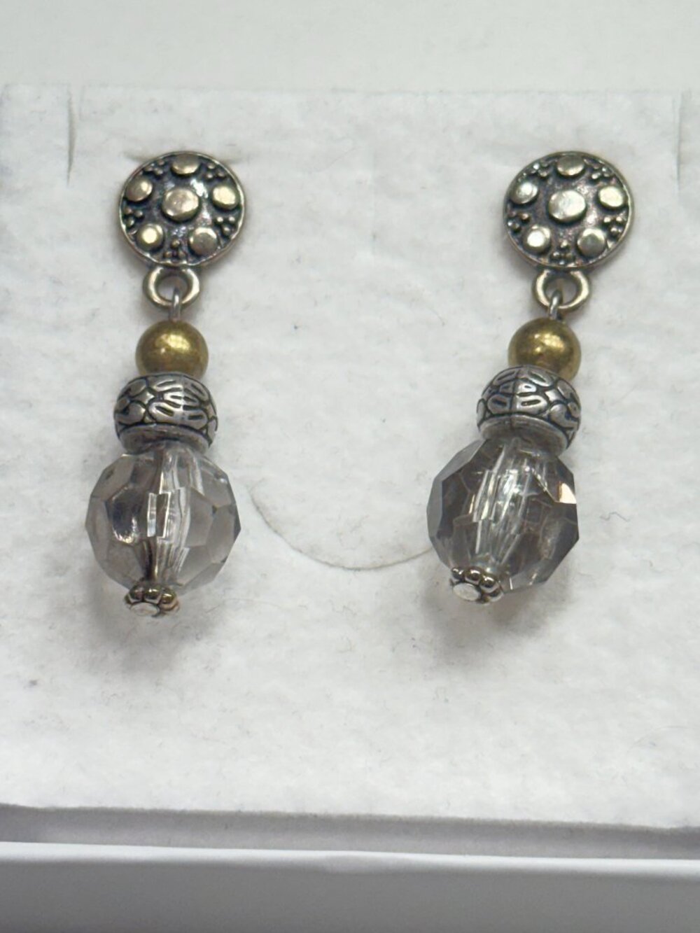 Vintage Brighton Cannes Drop Earrings - topaz beads with silver and gold accents
